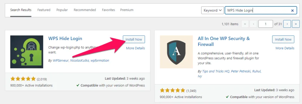 Tìm kiếm plugin với tên WPS Hide Login