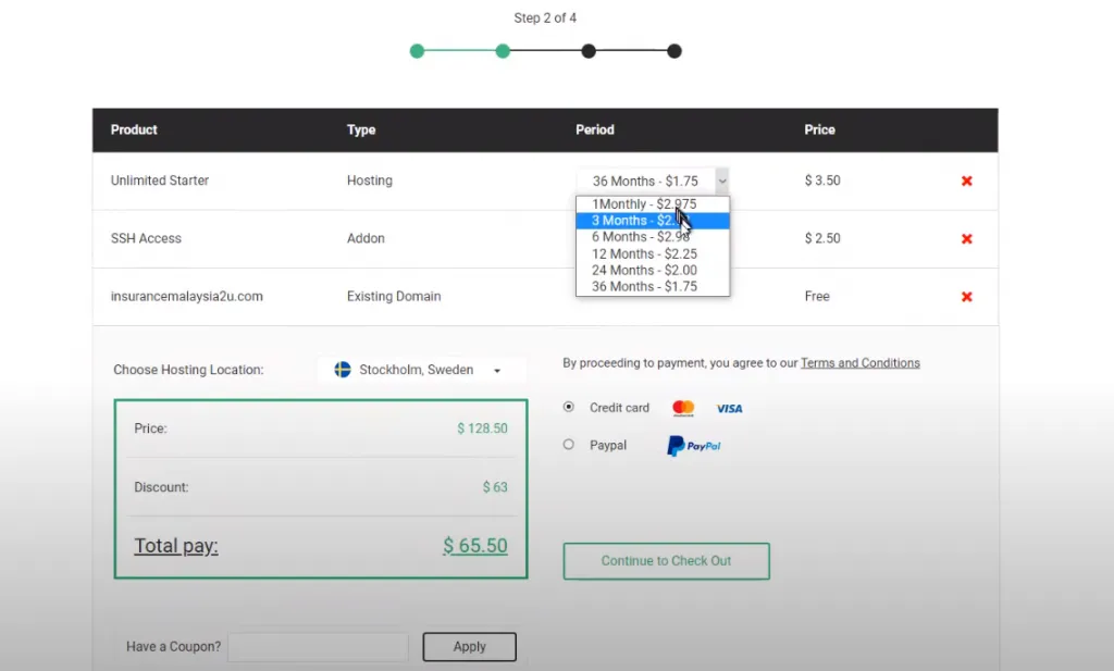 Chọn chu kỳ thanh toán mua hosting StableHost