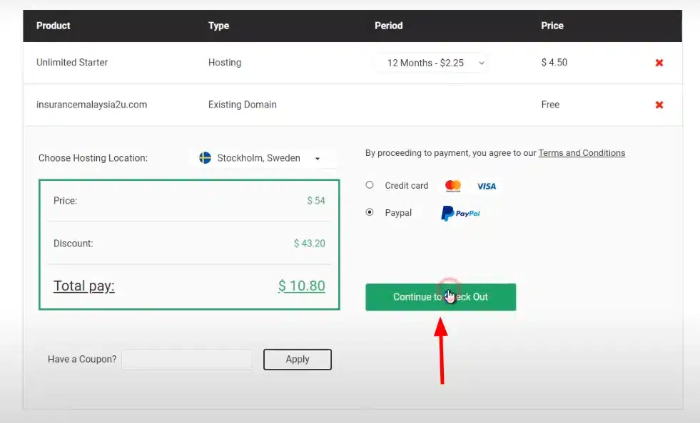 CheckOut để mua hosting StableHost
