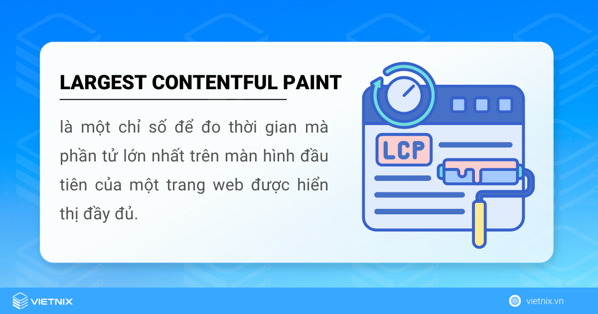 Largest Contentful Paint là chỉ số đo tốc độ mà người xem có thể nhìn thấy nội dung đầu tiên của website