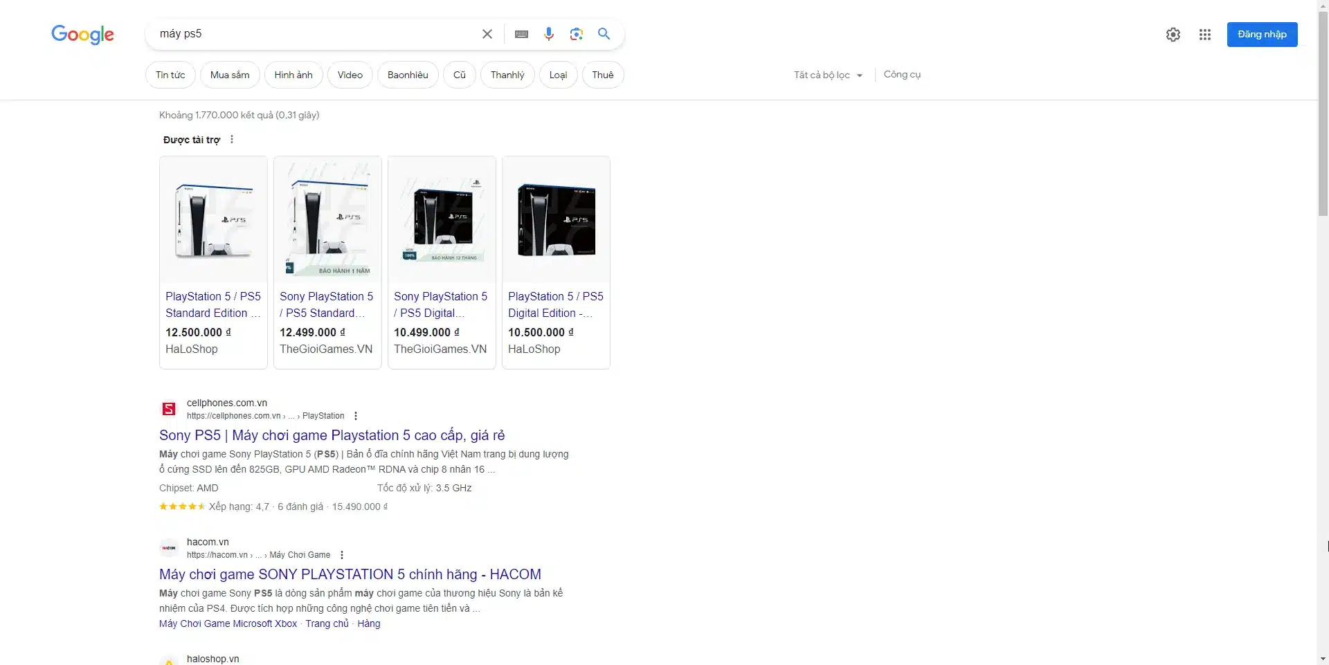 Vị trí hiển thị của quảng cáo Google Shopping trên các kết quả tìm kiếm tự nhiên