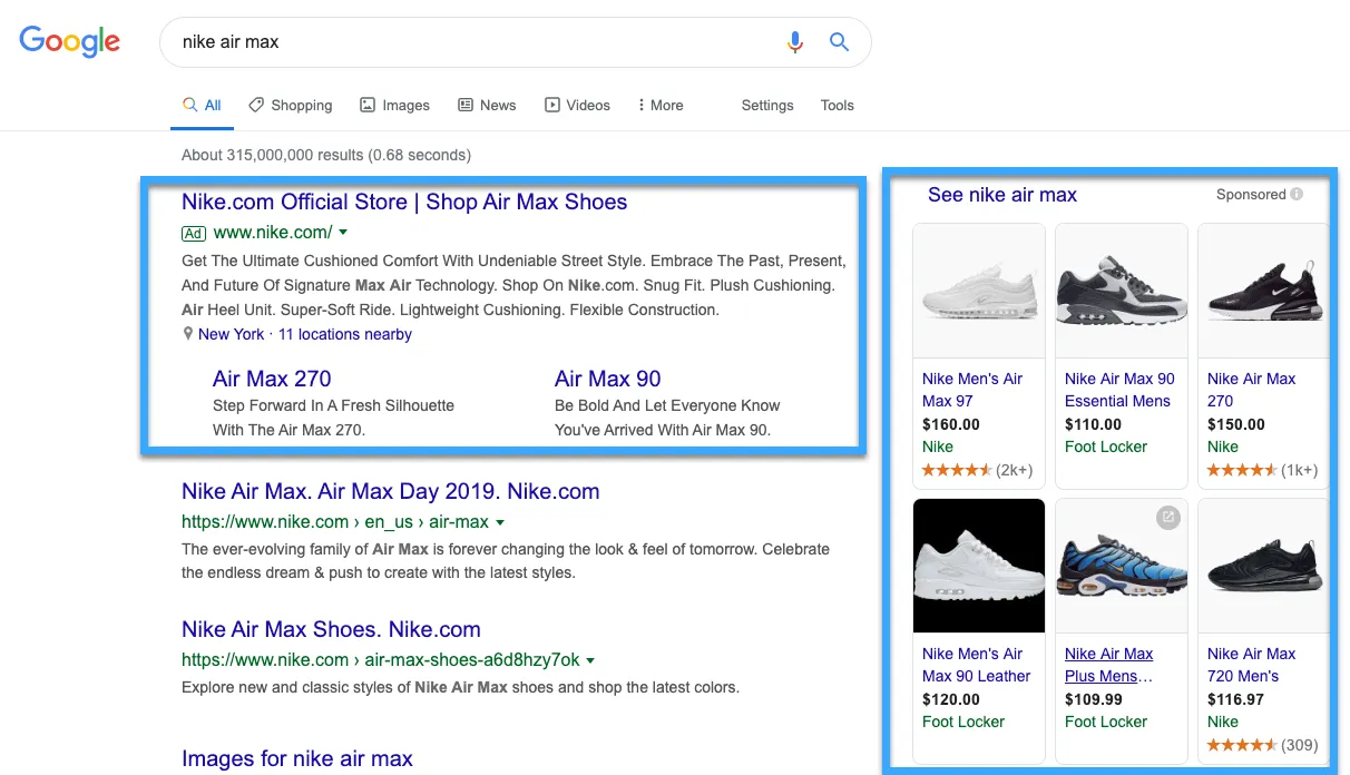 Google Shopping Ads thường xuất hiện ngay bên cạnh kết quả tìm kiếm