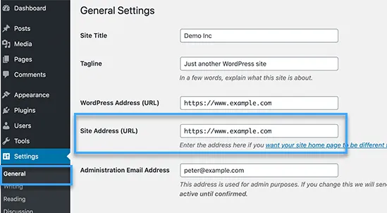 URL của trang web trong filed địa chỉ trang web