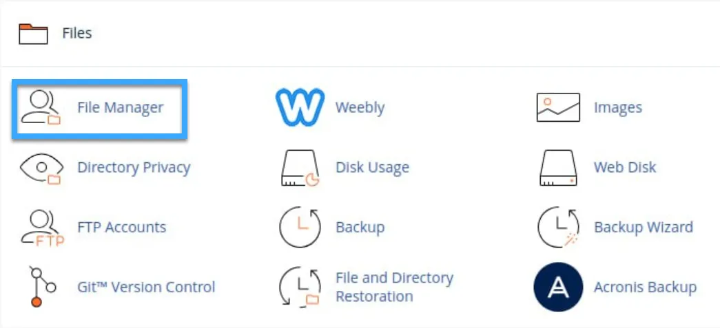 Tại phần Files nhấn chọn File Manager