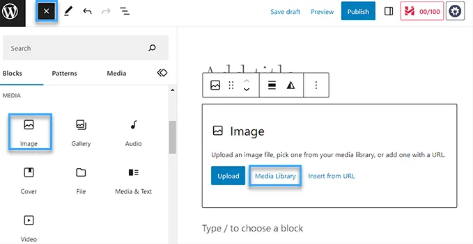 thêm hình ảnh vào WordPress bằng block editor