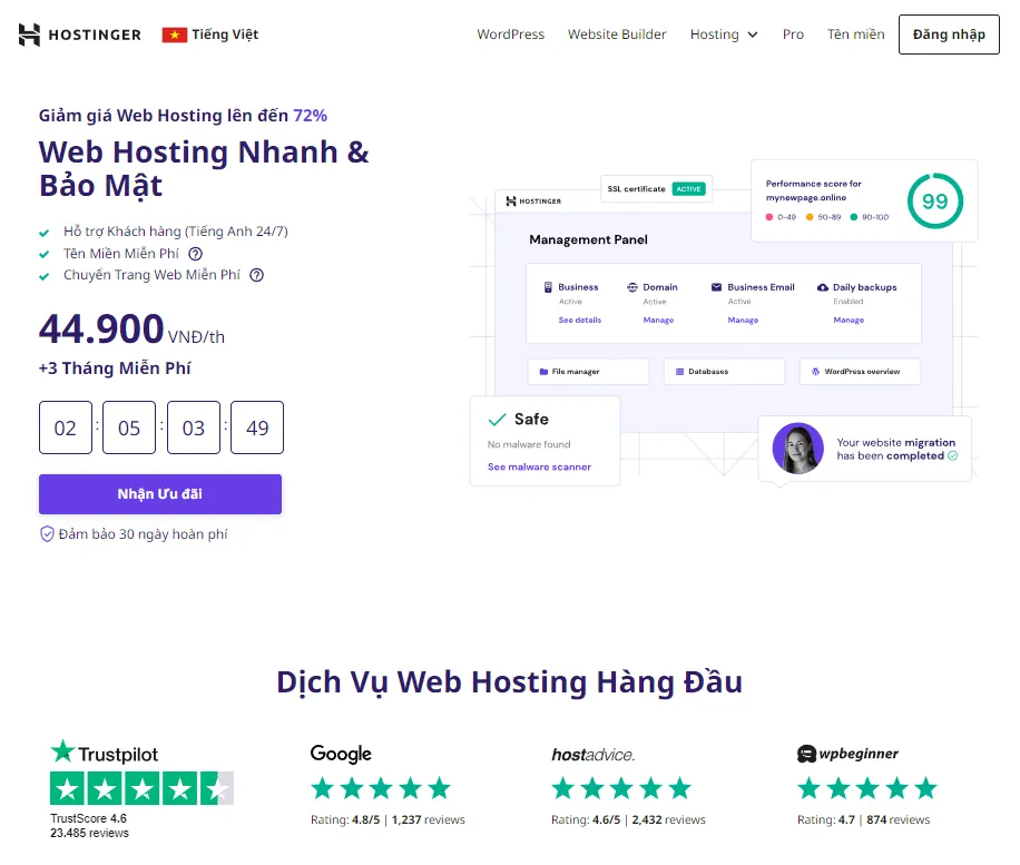 Hostinger - Hosting miễn phí