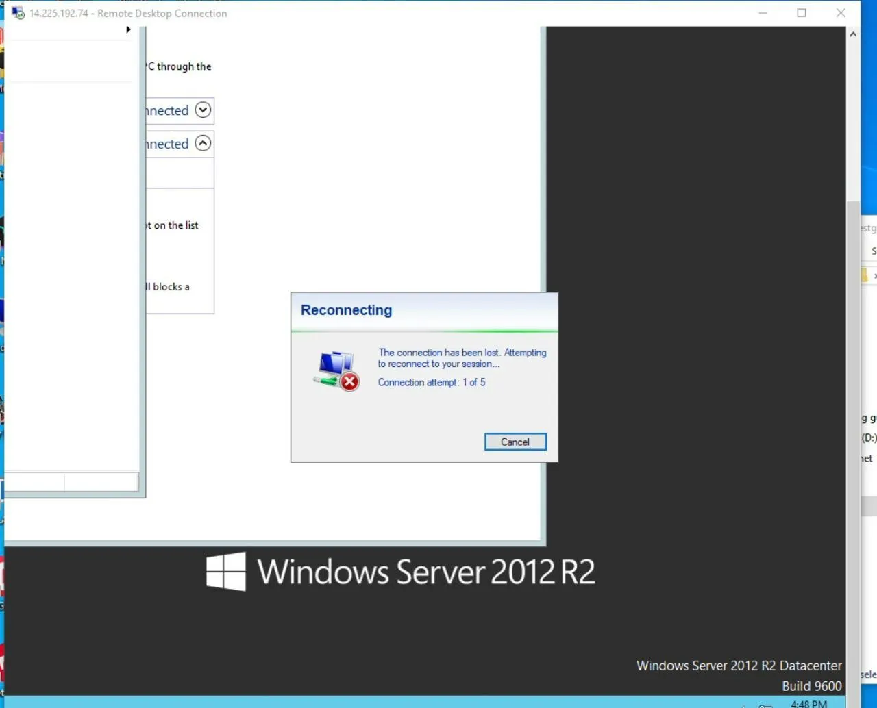 Người dùng bị disconnect giữa session khi đang tiến hành Remote Desktop