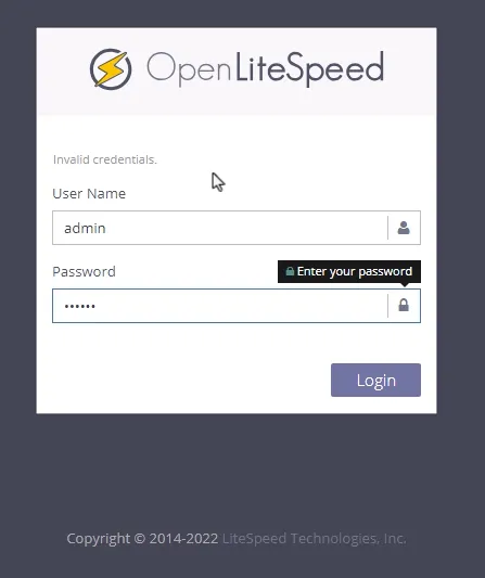 Đăng nhập vào OpenLiteSpeed