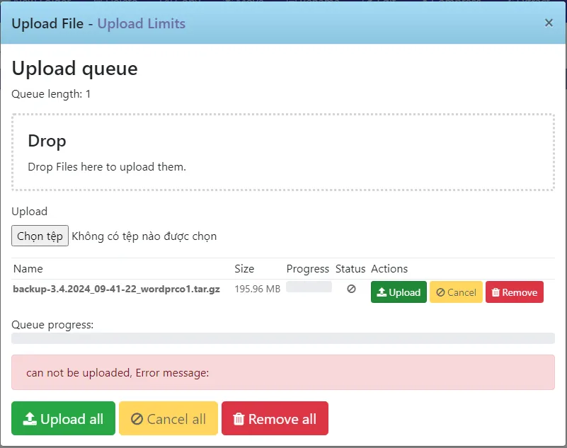 Lỗi can not be uploaded Error message CyberPanel