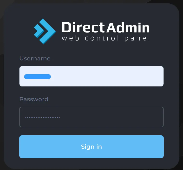 Đăng nhập vào giao diện web của DirectAdmin